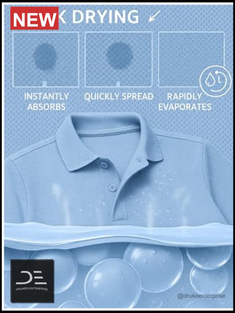 Mens Golf Polo Shirt Short Sleeve Quick Dry Moisture Wicking Performance Stretch - Picture 5 of 7